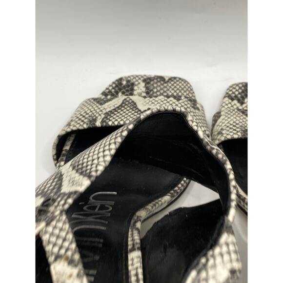 CALVIN KLEIN Women's Black-White Qeelin Snake Square-Toe Heeled Sandals SZ 6.5 - Picture 9 of 13